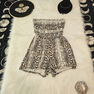 Strapless snakeskin romper